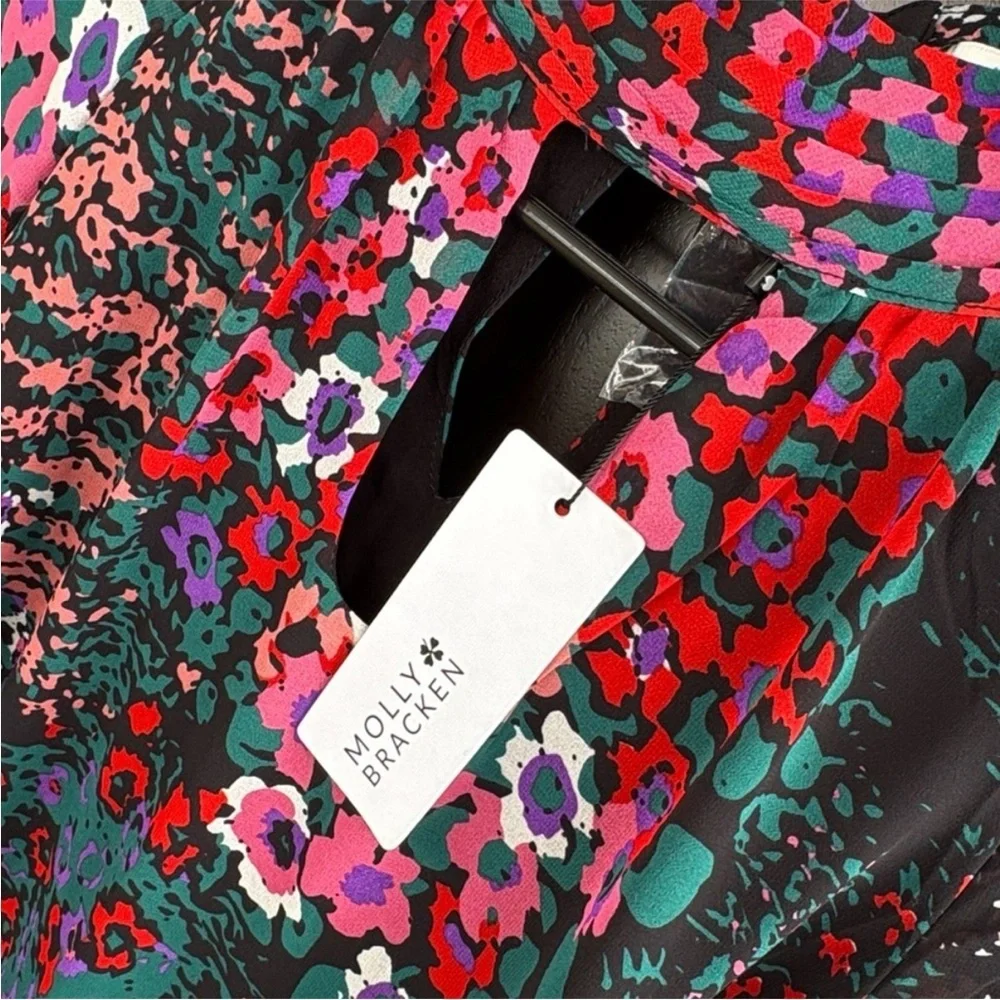 NWT Molly Bracken Black Floral Chiffon Choker Collar Dress Size Medium